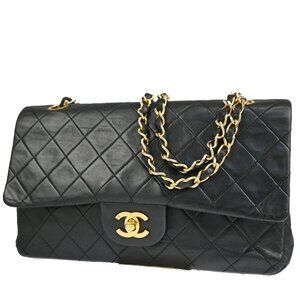 CHANEL CC Matelasse 25 Double Flap Chain Shoulder Bag Leather Black VTG 373RJ561